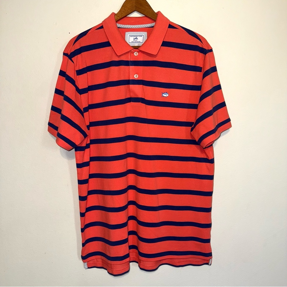 SOUTHERN TIDE Skipjack Men's Classic Fit Short Sleeve Polo Shirt Orange/Blue